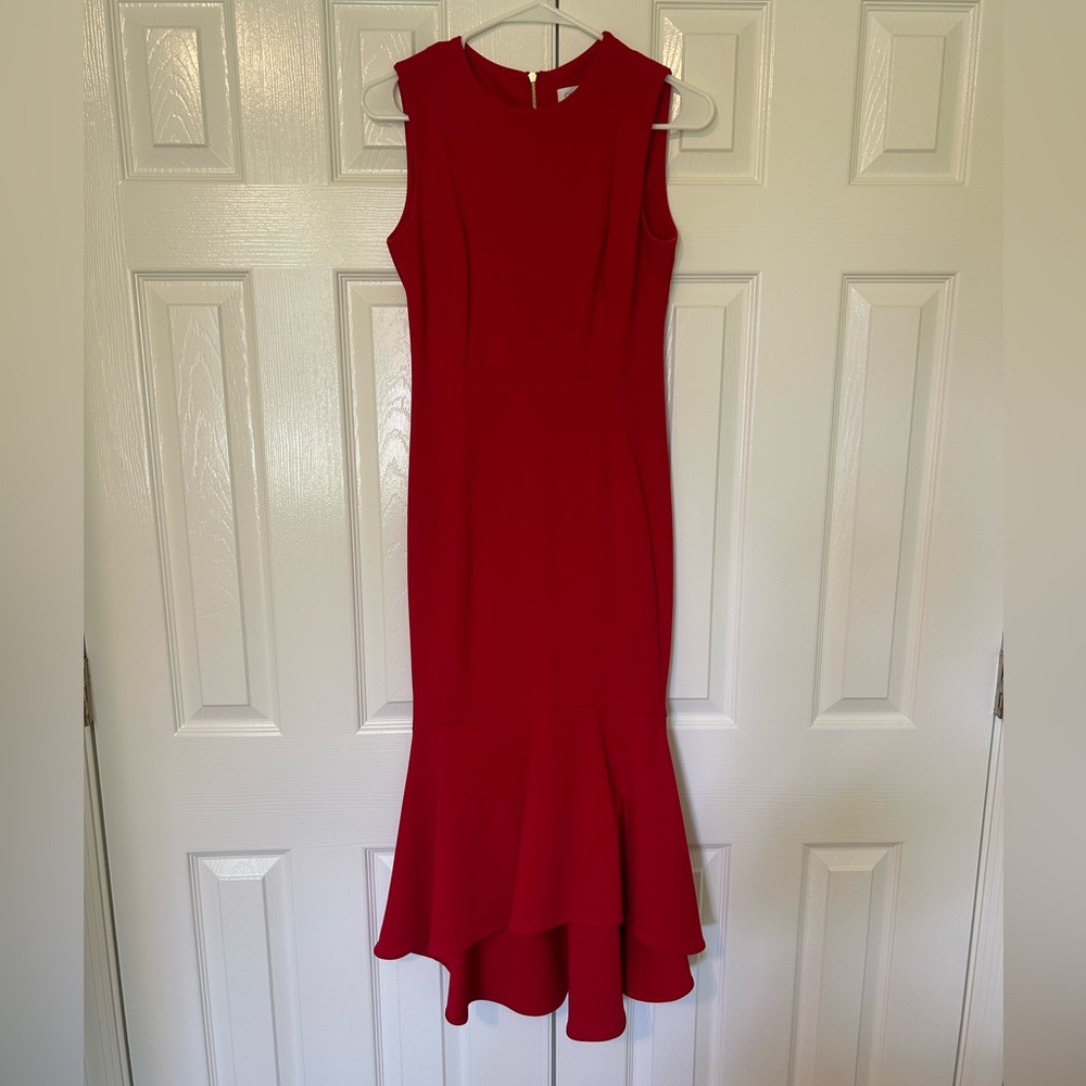 CALVIN KLEIN Red Mermaid Midi Cocktail Dress